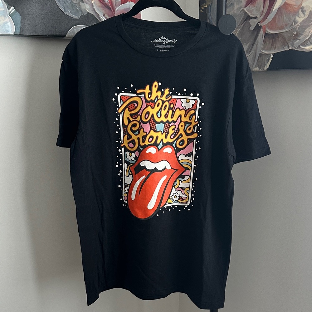 The Rolling Stones Black Tee with Vibrant Design